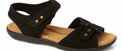 Black TLC Leather Double Strap Comfort Sandals,