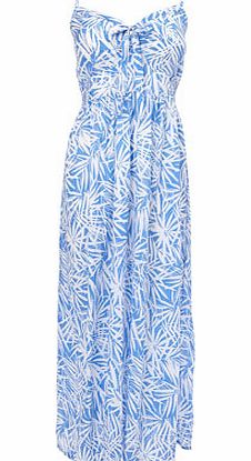 Blue and White Palm Print Maxi Dress, blue/white