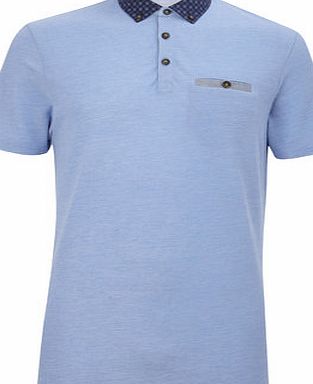 Bhs Blue Geometric Print Collar Polo Shirt, Blue