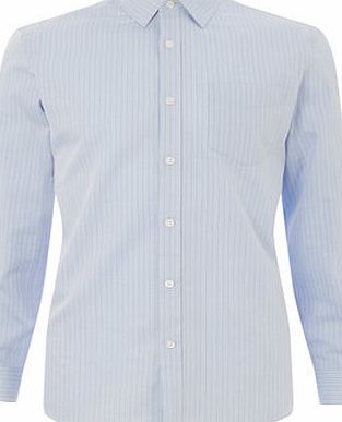 Bhs Blue Herringbone Stripe Tailored Fit Shirt, Blue