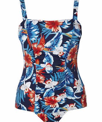 Bhs Blue Multi Floral Print Tummy Control Swimsuit,