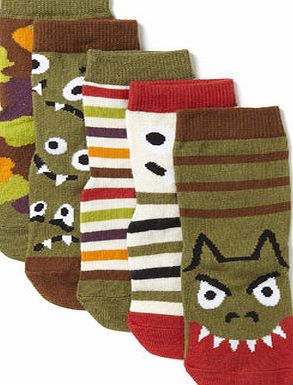 Bhs Boys Boys 5 Pack Monster Design Socks, green