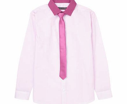Boys Pink Dobby Shirt  Tie Set, pink 2055010528