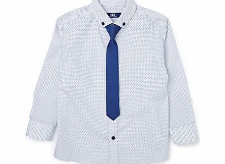 Boys White Dot Shirt  Tie Set, blue 1614141483
