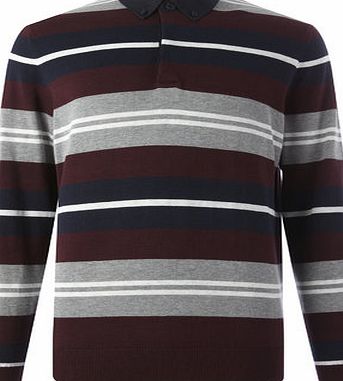 Bhs Burgundy Multi Fine Stripe Rugby Jumper,