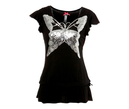 Charm butterfly sequin trim top