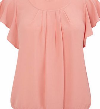 Bhs Coral Ruffle Sleeve Textured Blouse, coral