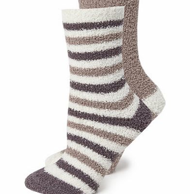 Cream  Natural Striped 2 Pack of Bedsocks,