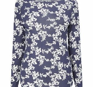 Bhs Dark Blue All Over Printed Floral Slash Neck,