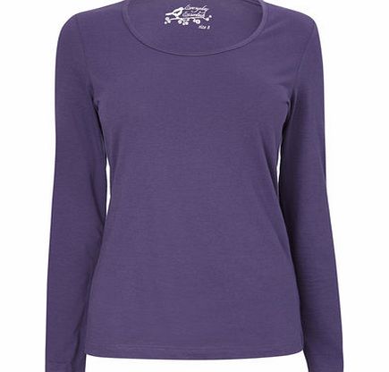 Bhs Dark Purple Long Sleeve Scoop Neck Top, dark