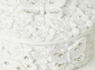 Bhs Floral and butterfly diamante trinket box, white