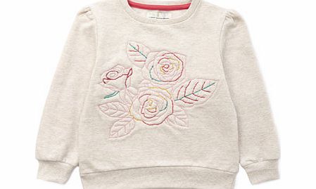 Bhs Girls Embroidered Flower Sweatshirt, biscuit