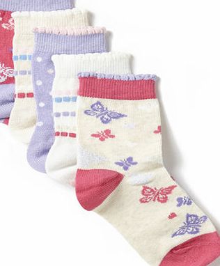 Bhs Girls Girls 5 Pack Butterfly Socks, multi pink