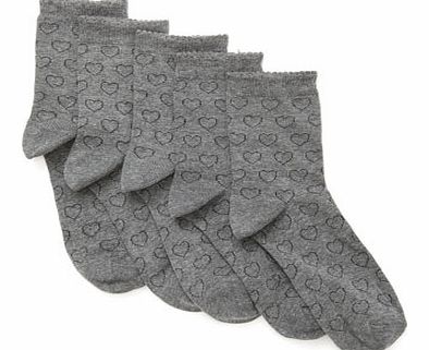 Bhs Girls Girls 5 Pack Grey Heart Ankle Socks, Grey