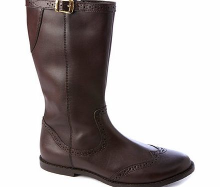 Bhs Girls Leather Brogue Riding Boots, brown