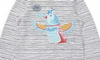 Bhs Girls Striped Bird Print Long Sleeved Top, multi