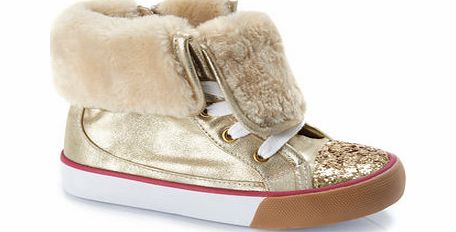 Bhs Girls Younger Girls Gold Fur Hi Top Trainers,