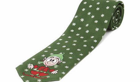 Green Elf Snowflake Christmas Novelty Tie, Green