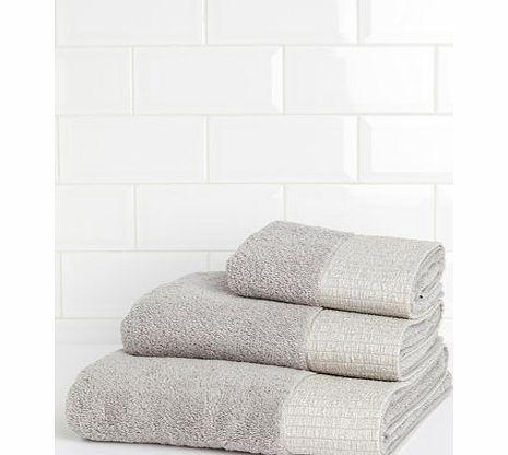 Grey shine metallic hem towel range, silver