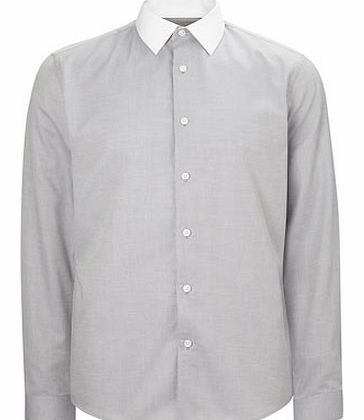 Grey Textured Slim Fit Shirt, Grey BR66F04EGRY