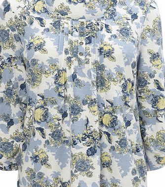 Bhs Ivory Floral Print Roll Sleeve Top, ivory print