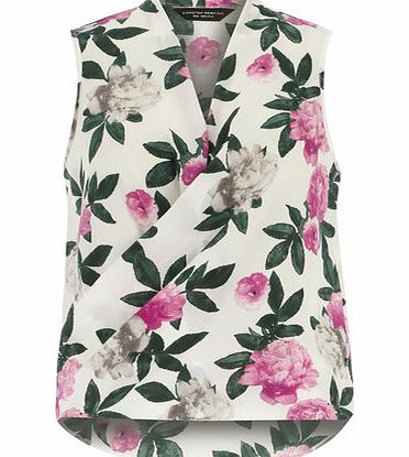 Bhs Ivory Floral Sleeveless Wrap Top, white