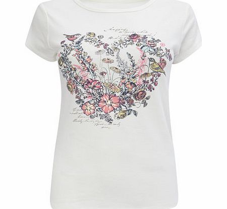 Ivory Short Sleeve Floral Heart Tee, ivory