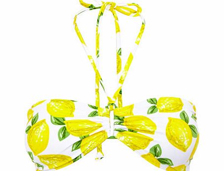 Lemon Print Bandeau Bikini Top, white/multi