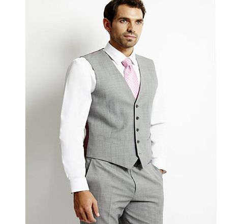 Light Grey Wool Blend Tailored Fit Waistcoat,