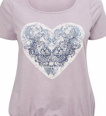 Bhs Lilac Short Sleeve Heart Print Bubble Hem Top,
