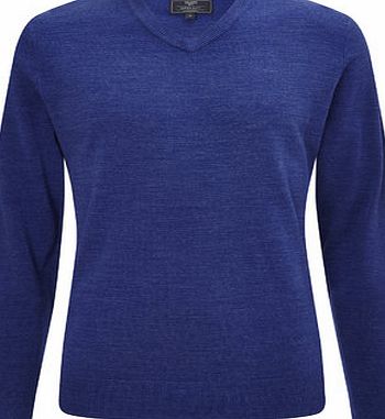 Bhs Mens 2`` Longer Supersoft Blue V-Neck Jumper,