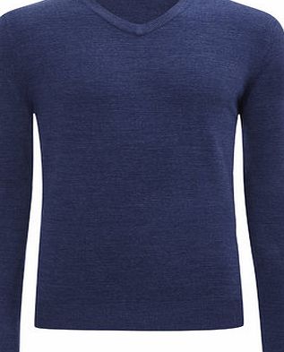 Bhs Mens 2`` Longer Supersoft Mid Blue V-Neck