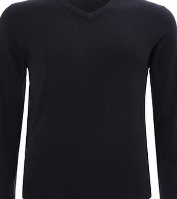 Bhs Mens 2`` Longer Supersoft Navy V-Neck Jumper,