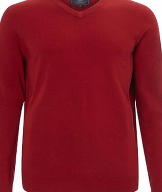 Bhs Mens 2`` Longer Supersoft Red V-Neck Jumper,
