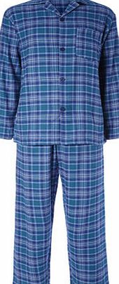 Bhs Mens Blue Checked Brushed Cotton Pyjamas, Blue