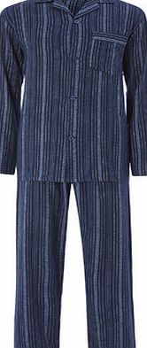 Bhs Mens Blue Stripe Brushed Cotton Pyjamas, Blue