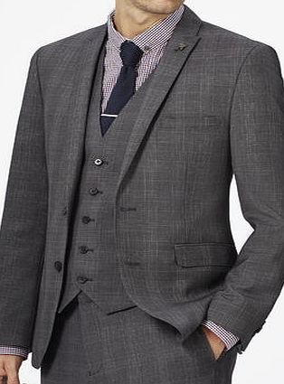 Bhs Mens Burton Grey Check Slim Fit Suit Jacket, MID