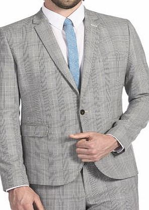 Bhs Mens Burton Light Grey Check Skinny Fit Suit