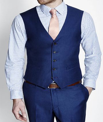 Bhs Mens Tailored Blue 3 Piece Suit Waistcoat, Blue