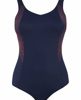 Bhs Navy And Red Side Print Swirl Sport Swimsuit,