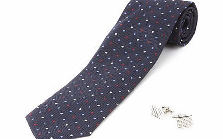 Bhs Navy Blue Red Spot Tie and Cuf, Blue BR66G02FNVY