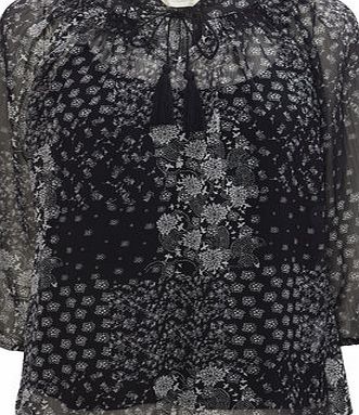 Bhs Navy Patchwork Gypsy Top, navy print 3391711555