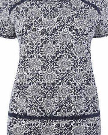 Bhs Navy Short Sleeve Tile Print Top, navy 2424760249