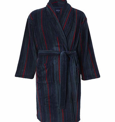 Navy Stripe Fleece Dressing Gown, Navy BR62G14FNVY