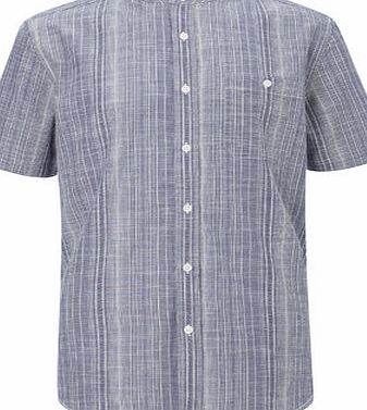 Bhs Navy Textured Grandad Collar Shirt, Navy