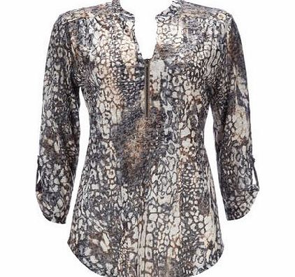 Bhs Neutral Animal Zip Front Shirt, stone 12033412730