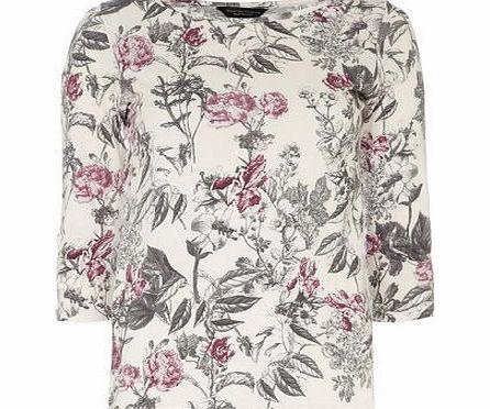Bhs Nude Floral 3/4 Scoop Top, nude 19130593150