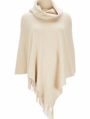 Bhs Oat Fringe Rib Poncho, stone 12031502730