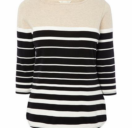 Bhs Oatmeal/black 3/4 Sleeve Stripe Top, beige