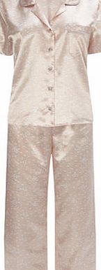 Bhs Peach Ladies Floral Satin Pyjama Set, peach